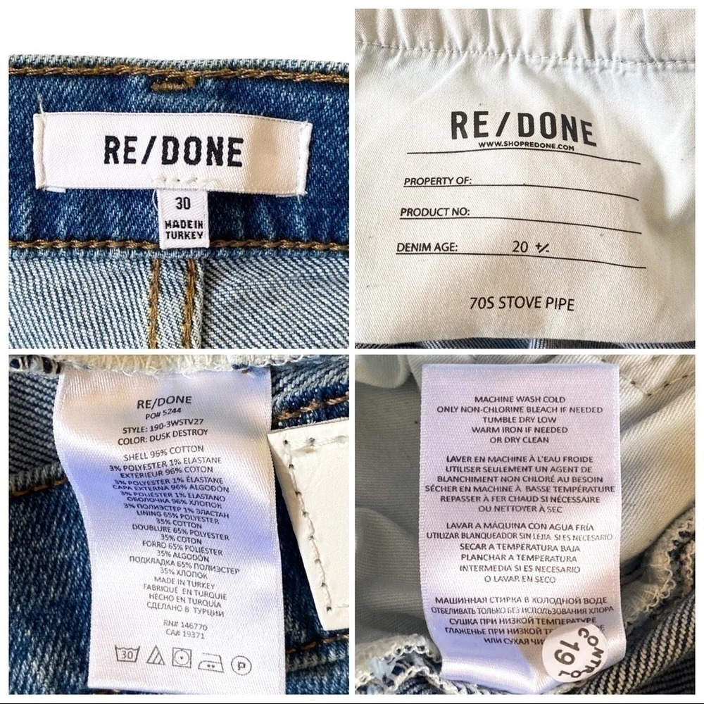 Re/Done High-Rise Distressed Stovepipe Jeans, ankle, size 30, NWT